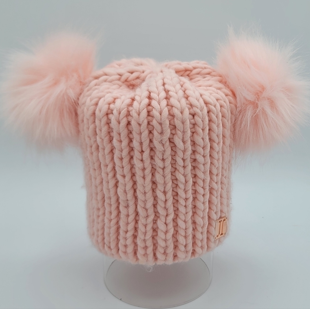 Justice Blush Pink Hat Rose Gold Logo Pom Pom NWOT #989